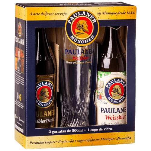 Kit Cervejas Paulaner Dunkel e Weissbier com Copo.