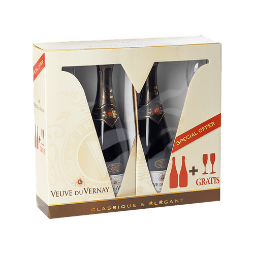 Kit com 2 Garrafas Espumante Francês Veuve du Vernay Brut 750ml + 2 Taças