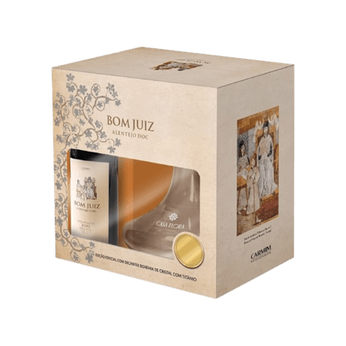 Kit Vinho Tinto Português Carmim Bom Juiz 750ml com Decanter de Cristal