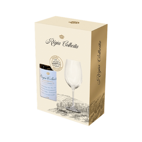 Kit Vinho Tinto Português Carmim Regia Colheita 750ml com Taça de Cristal.